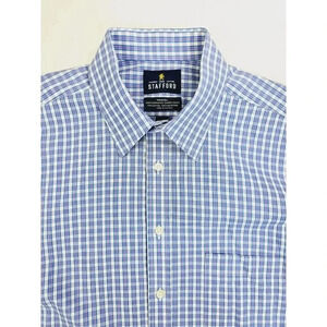 Stafford Regular Fit Size 16 34-35 Men's White Blue Lavender Check Super Shirt